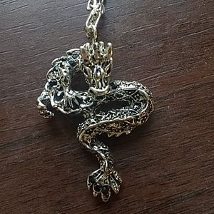 Silver chain dragon pendant necklace